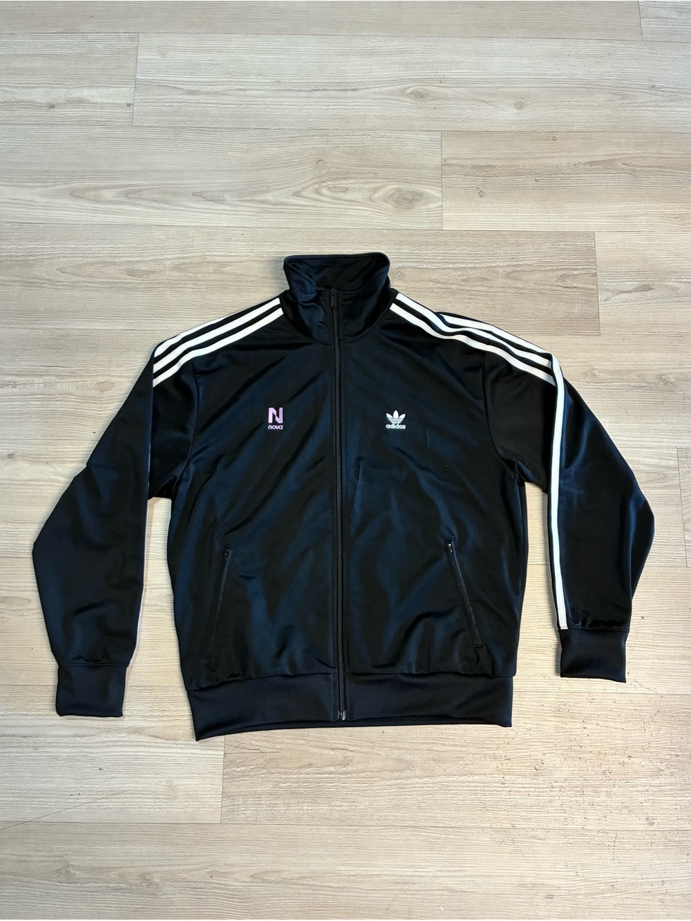 adidas Black Track Jacket with White Three-Stripes